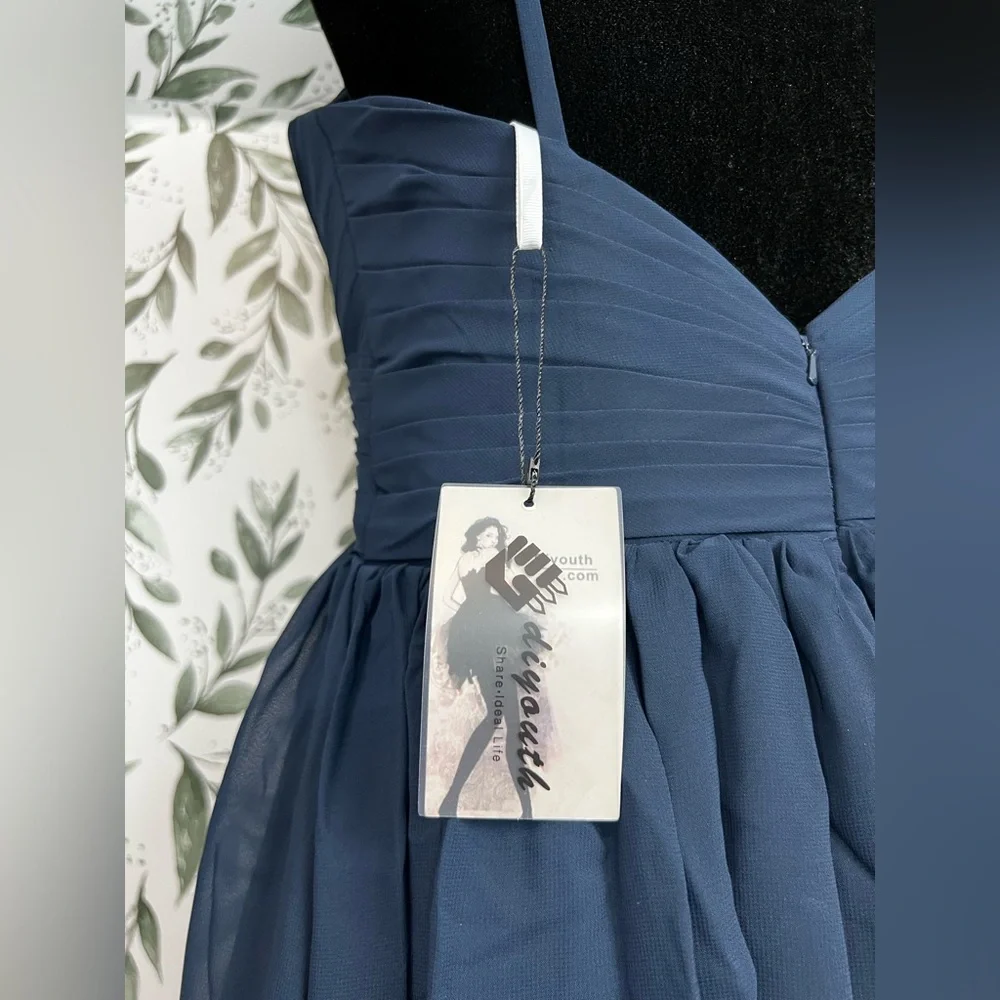 Elegant Navy Blue Evening Gown Bridesmaid Wedding Gala Sz S 6 Maxi NWT #C Plated - Picture 13 of 15